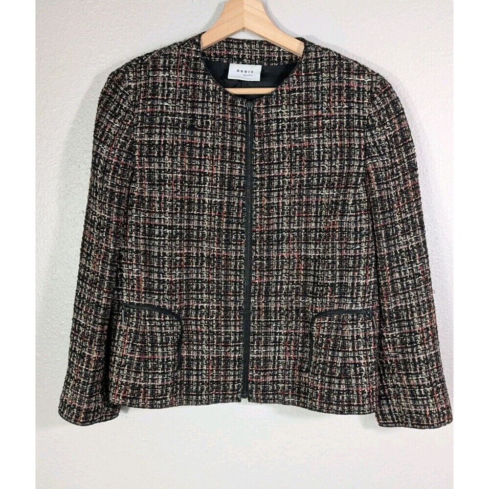 Akris Punto Black Tweed Zipper Front Blazer Jacket US Size 8‎